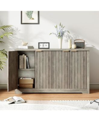 Fluted Buffet Sideboard Cabinet with Storage,2/4 Doors & Adjustable Shelf,Handle,Spacious Tabletop,Modern Wood Coffee Bar Console Table