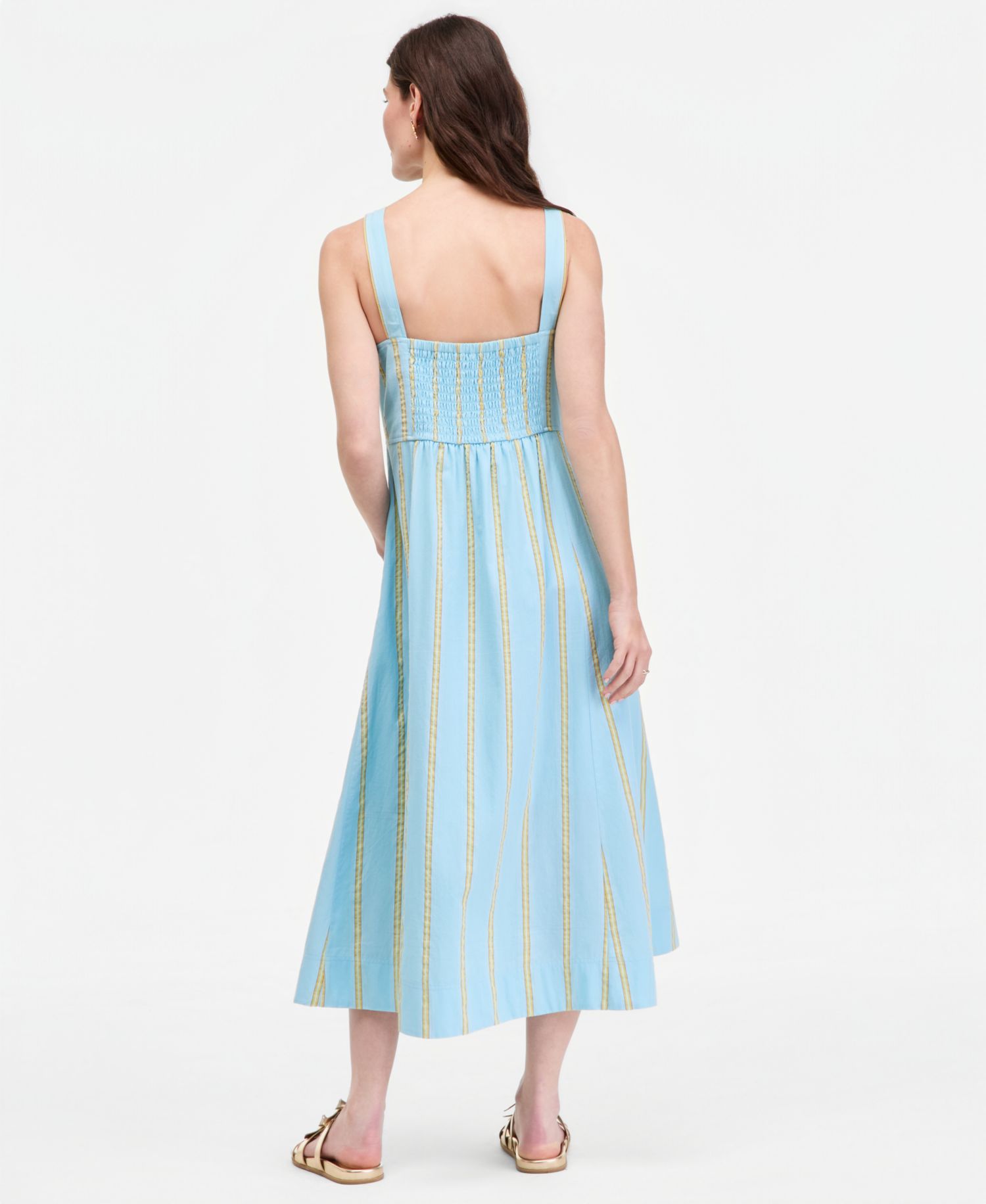 Women's Cotton Sweetheart-Neck Button-Front Midi Dress