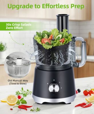 10 Cup Food Processor with Salad Spinner Basket 2 Speeds Pulse Control and 4 Cutting Discs - Black