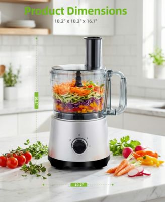 10 Cup Food Processor with Salad Spinner Basket 2 Speeds Pulse Control and 4 Cutting Discs - Silver
