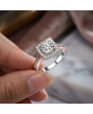 Unique Two-Toned Gold Plated Square Halo CZ Pave Band Ring