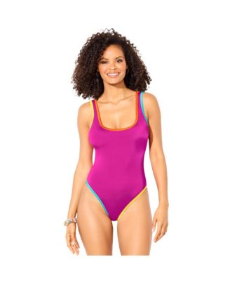 Women's Shimmer Trim Square Neck One Piece Swimsuit