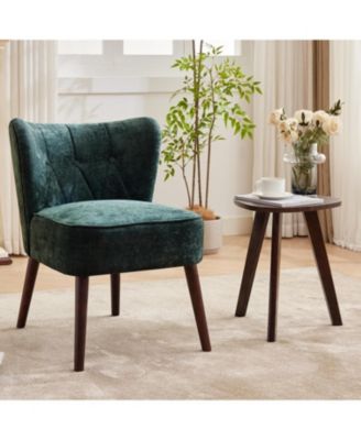 Modern Wingback Living Room Chair,Armless Lounge Chair with Wood Legs Upholstered Makeup Vanity Tufted Side Chair Fabric Comfy with Decor Back