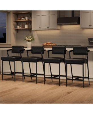 Bar Stools Set of 8 with Armrests, Counter Height Chairs with Back & Footrest, Metal Legs