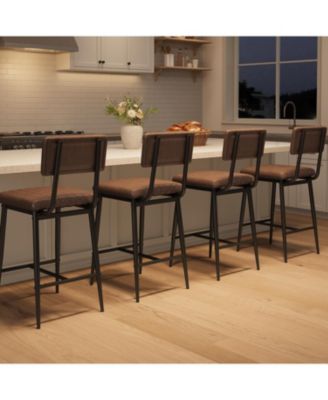 Bar Stools Set of 8, Counter Height Chairs with Back & Footrest, Thick Cushion & Metal Legs