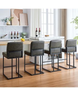 Counter Height Bar Stools Set of 2, PU Leather with Metal Frame
