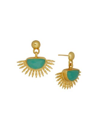 Ottoman Hands Sunrise Aqua Chalcedony Drop Stud Earrings - Gold 123$