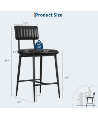 Bar Stools Set of 4, Counter Height Chairs with Back & Footrest, Thick Cushion & Metal Legs
