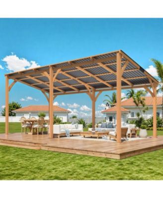  Outdoor Wooden Gazebo, Patio Lean to Hardtop Pergolas and Gazebos