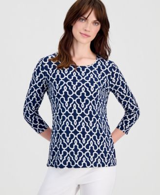 Women's Printed 3/4 Sleeve Scoop-Neck Jacquard Top