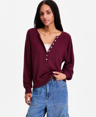 Juniors' Twofer Long-Sleeve Henley Lounge Top