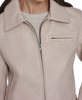 Women's Faux Leather Laydown Collar Jacket