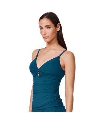 Women's Tutti Frutti Fashion V-Neck Gold Beaded Tankini Top