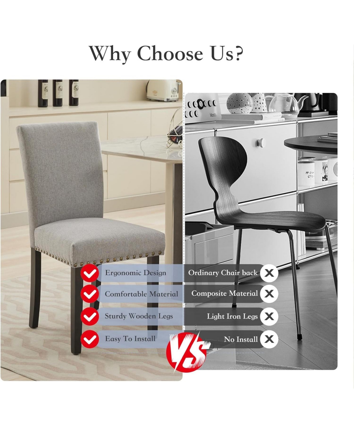 gaomon Dining Chairs Set of 6 Upholstered Persons Dinner Room Chair Sets Fabric Kitchen Chairs Solid Wood Legs and Padded Cushion