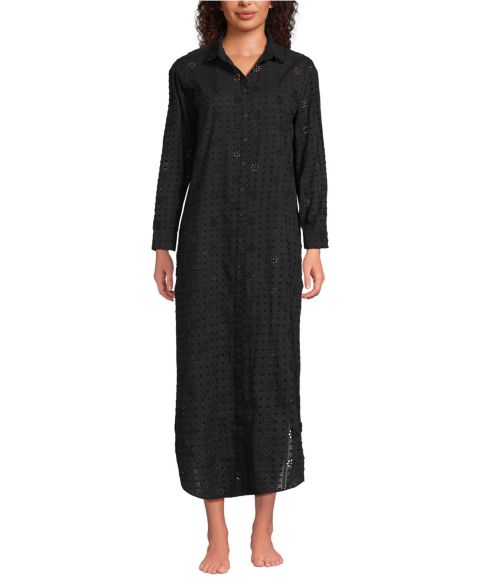 Женское платье Lands' End Eyelet Button Down Maxi Cover-up, цвет: Чёрный