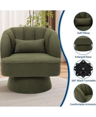 Modern Swivel Barrel Accent Chair,360 Teddy Fabric Upholstered Armchair with Striped Backrest and Plush Padding,Comfy Round Lounge Chair
