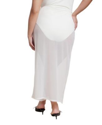 Plus Size Mesh Maxi Asym Skirt Coverup