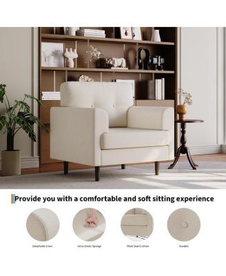 Single Sofa Armchair,38" Linen Upholstered Armrest Accent Chair with High-Density Foam and Fixed Armrests,Comfy Reading Chair for Living Room