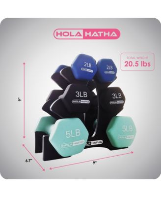 2, 3, and 5 Pound Neoprene Dumbbell Free Hand Weight Set w/ Rack, Pastel