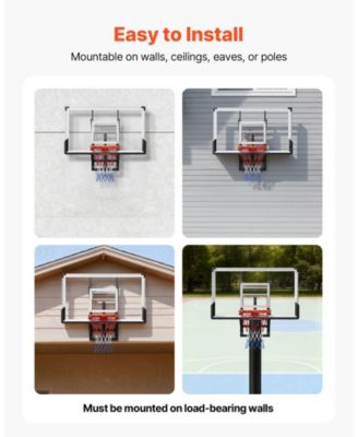 54 Inch Wall Mount Basketball Hoop with Adjustable Backboard
