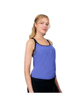 Women's Textured Mesh Side Tie Blouson Tankini Top