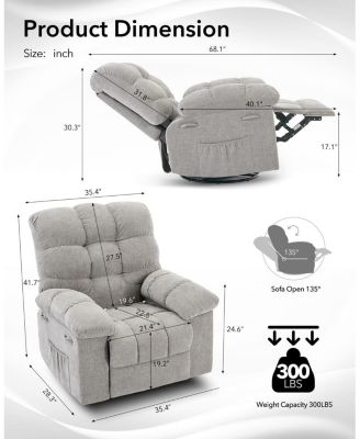 Rocking Recliner Chair,360 Swivel,30 Rocking,135 Tilt,Chenille Upholstery,Q235 Steel Frame Glider Nursery Chair for Small Spaces