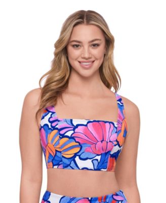Women's Supportive and Sculpting Square Neck Lace Back Midkini Swimsuit Top