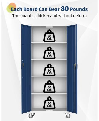 71" Steel Storage Cabinet with Locking Doors, 4 Adjustable Shelves, Heavy Duty Metal, Rustproof Tall Cabinet for Garage, Office & Pantry