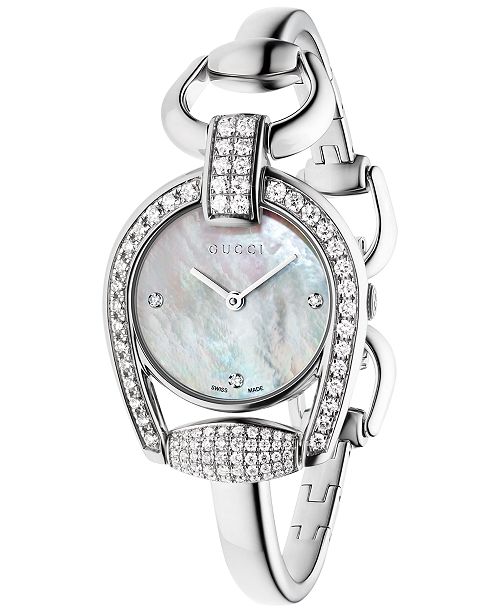 Womens Swiss Horsebit Diamond 1 1120 Ct Tw Stainless Steel Bangle Bracelet Watch 28mm Ya139505