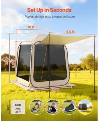 6 x 6 Ft Pop-Up Screen House Tent with Awning for 4-6 People