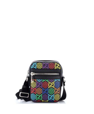 Mini Front Zip Messenger Bag Psychedelic Print GG Coated Canvas