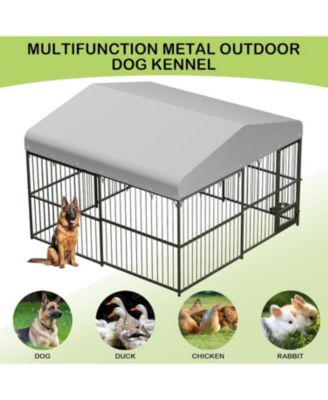 10x10x6 ft Outdoor Dog Kennel for Large Dogs, Lockable Dog Enclosure with UV-Resistant Waterproof Roof