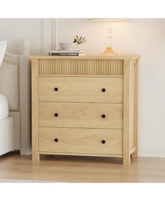 3 Drawer Dresser, Modern Fluted Nightstand, Wooden Chest of Drawers, Storage End Table Organizer