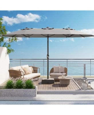 15 ft Rectangular Patio Umbrella with Base, Crank Handle, UV Protection, Large Outdoor Market Umbrella for Deck & Pool