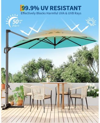 10 ft Cantilever Patio Umbrella with Base, 360 Rotation, Offset Market Sunshade, Outdoor Deck & Garden