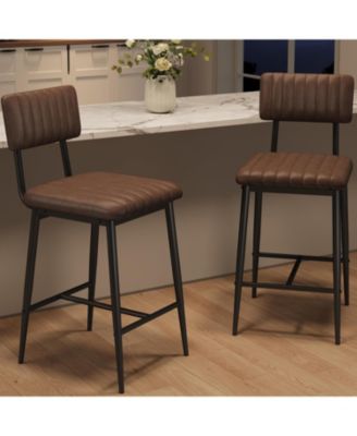 Bar Stools Set of 2,Tall Bar Chairs with Thick Cushion and Thickened Metal Legs,PU Leather Counter Height Barstools w/Backrest and Footrest