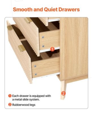 6 Drawer Fluted Dresser with Spacious Storage for Bedroom and Entryway