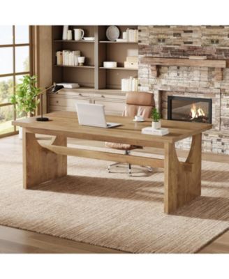 Executive Office Desk, 63-Inch Farmhouse Computer Desk, Large Writing Study Conference Table