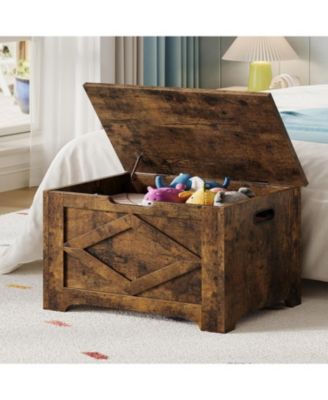 23.6" Storage Chest, Wooden Storage Bench with Safety Hinge, Easy Assembly, Large Toy Chest for Entryway