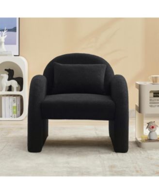 Mid-Century Modern Velvet Barrel Accent Chair, Plush Boucle Armchair w/ Tapered Legs, Living Room