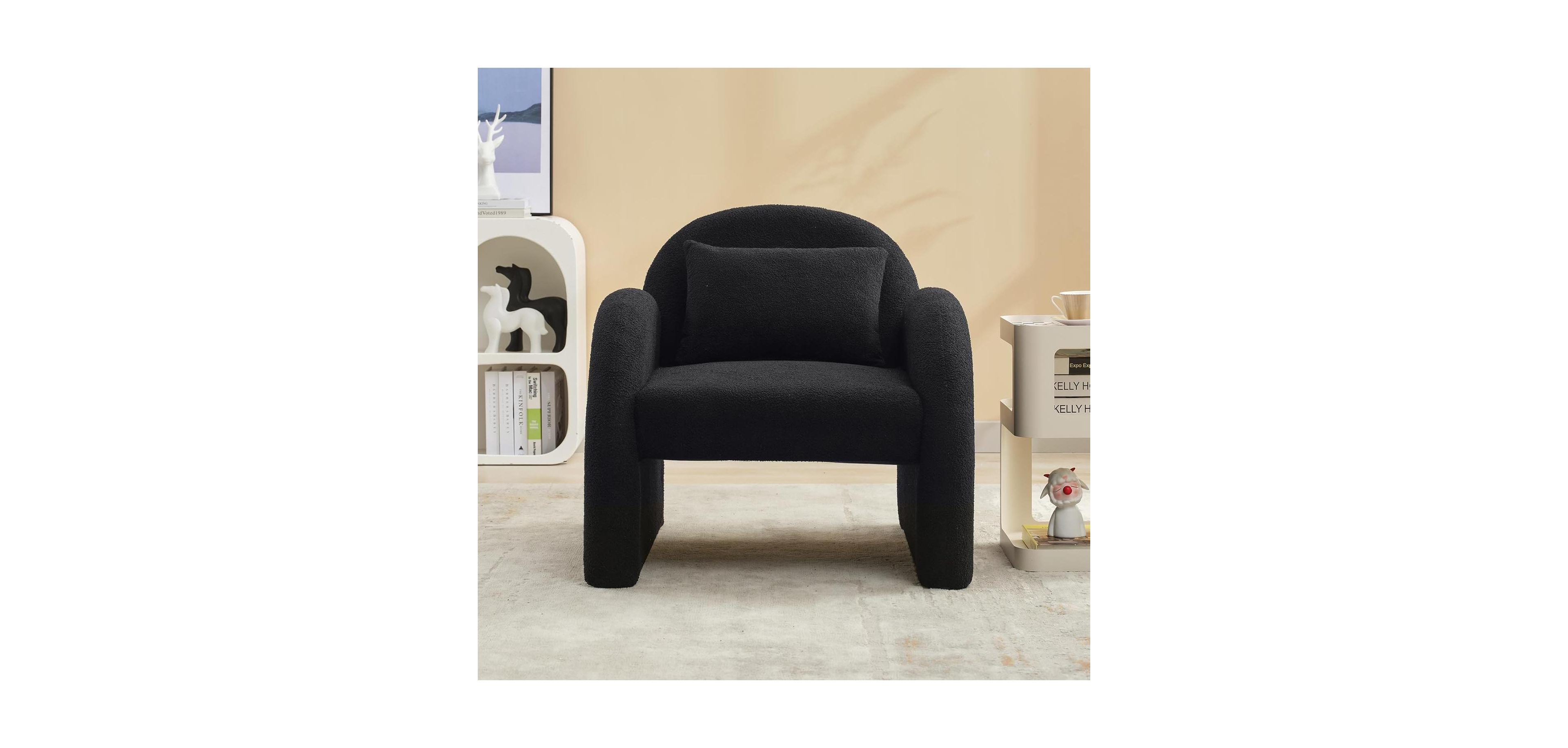 gaomon Mid-Century Modern Velvet Barrel Accent Chair, Plush Boucle Armchair w/ Tapered Legs, Living Room