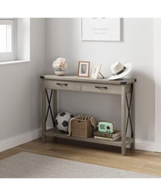 Farmhouse Console Table with 2 Drawers & Storage Shelf, Wooden Entry Table for Hallway & Living Room