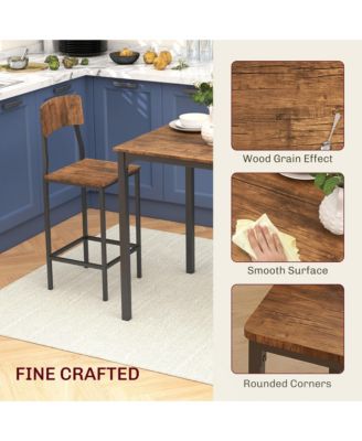 3 Piece Bar Table and Chairs Set for 2 with Steel Frame