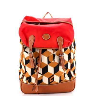 Interlocking G Patch Flap Buckle Backpack Printed Nylon with Canvas and Leather