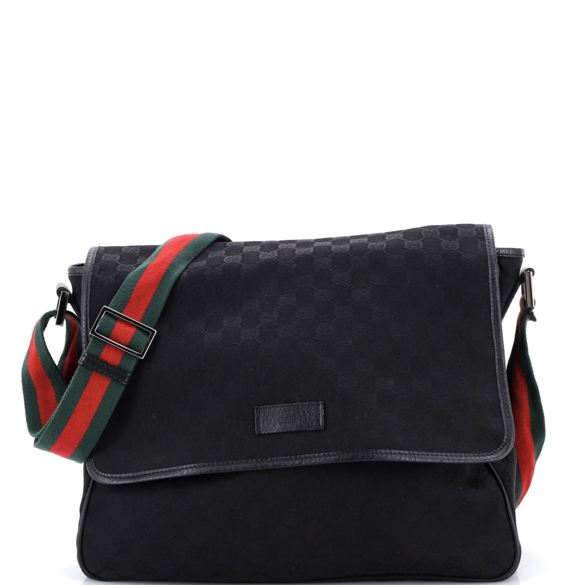 Pre-Owned Gucci Medium Web Strap Flap Messenger Gg Canvas - Black