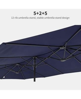 15 ft Double Sided Rectangular Patio Umbrella with Crank, Outdoor Sun Shade
