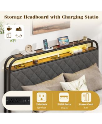 Bed Frame with LED Lights and Charging Station