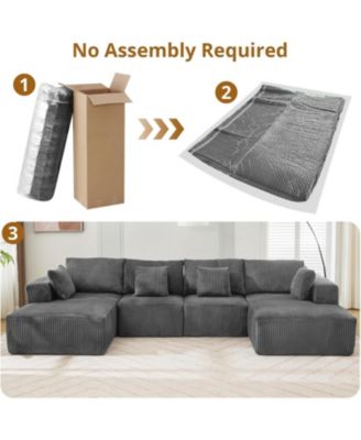 137" Cloud Boneless Sectional Sofa, U-Shaped Modular Couch with Chaise, Corduroy, No Assembly