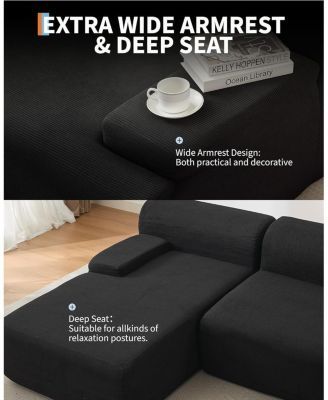 108" Cloud Sectional Sofa with Chaise, Boneless Corduroy L-Shaped Couch, No Assembly