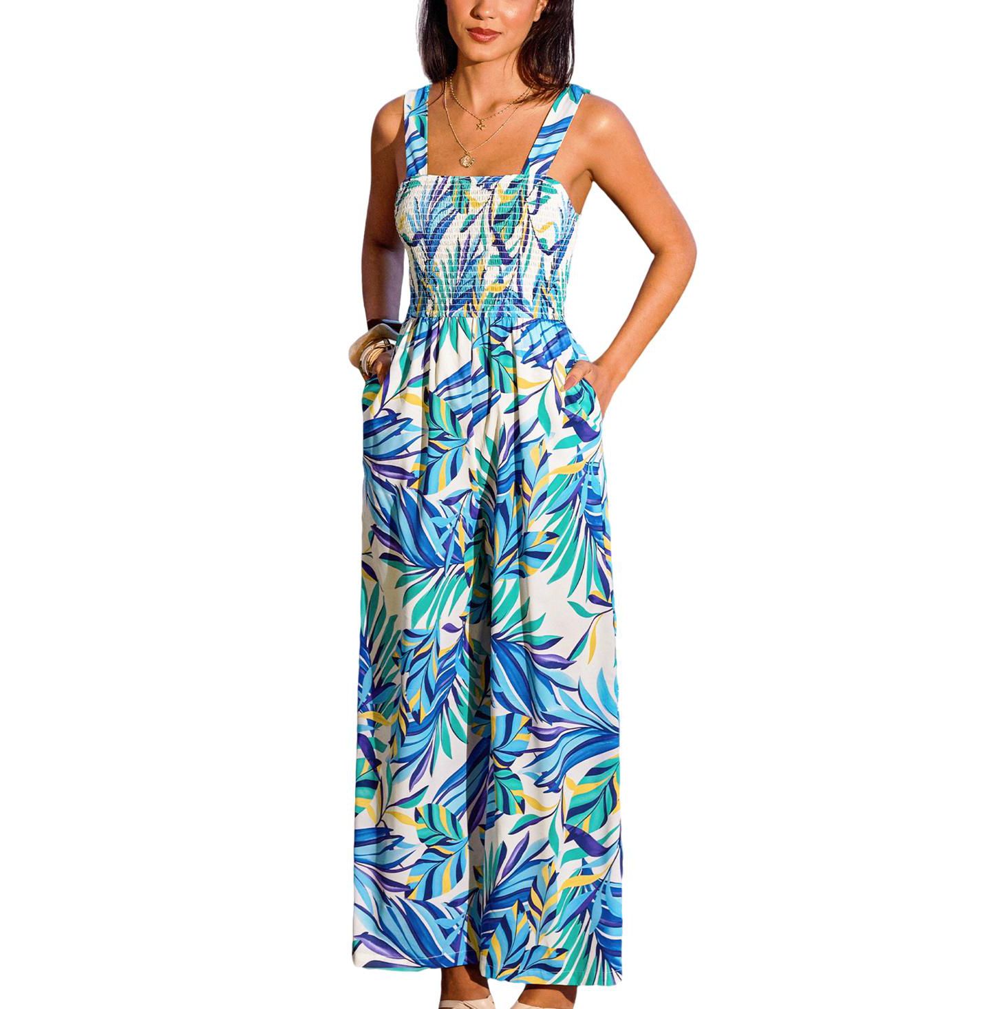 Женский комбинезон Cupshe Rising Tide Tropical Jumpsuit, цвет: Синий — фото 1